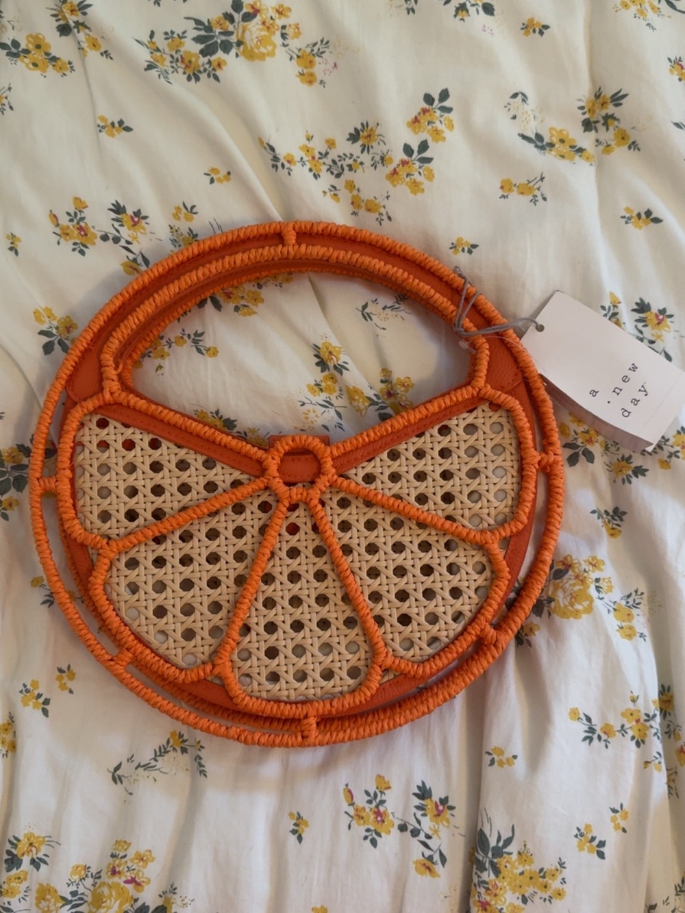A new day Orange and Natural Citrus Slice Woven Handbag